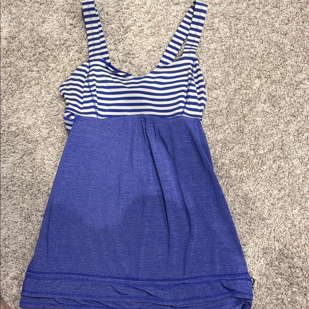 Vintage Lululemon Blue and White Striped Sleeveless Tank Size 6